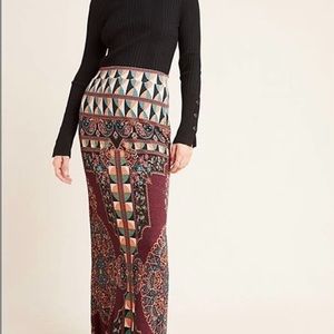Farm Rio Anthropologie Mosaic Tile Stretch Slim Knit Maxi Skirt